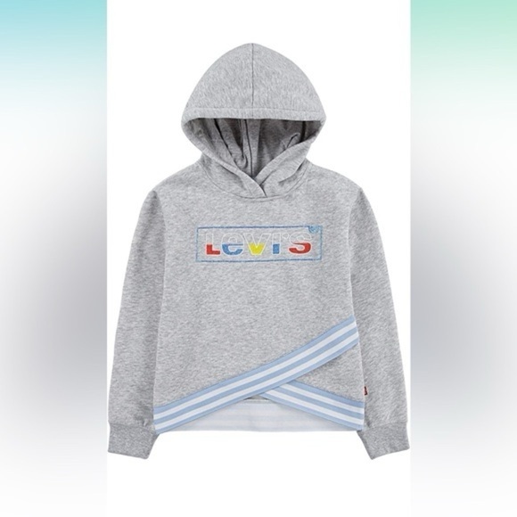 081. Levi's Sweatshirt Hoodie Gray With Neon Lettering L Youth - Picture 3 of 7
